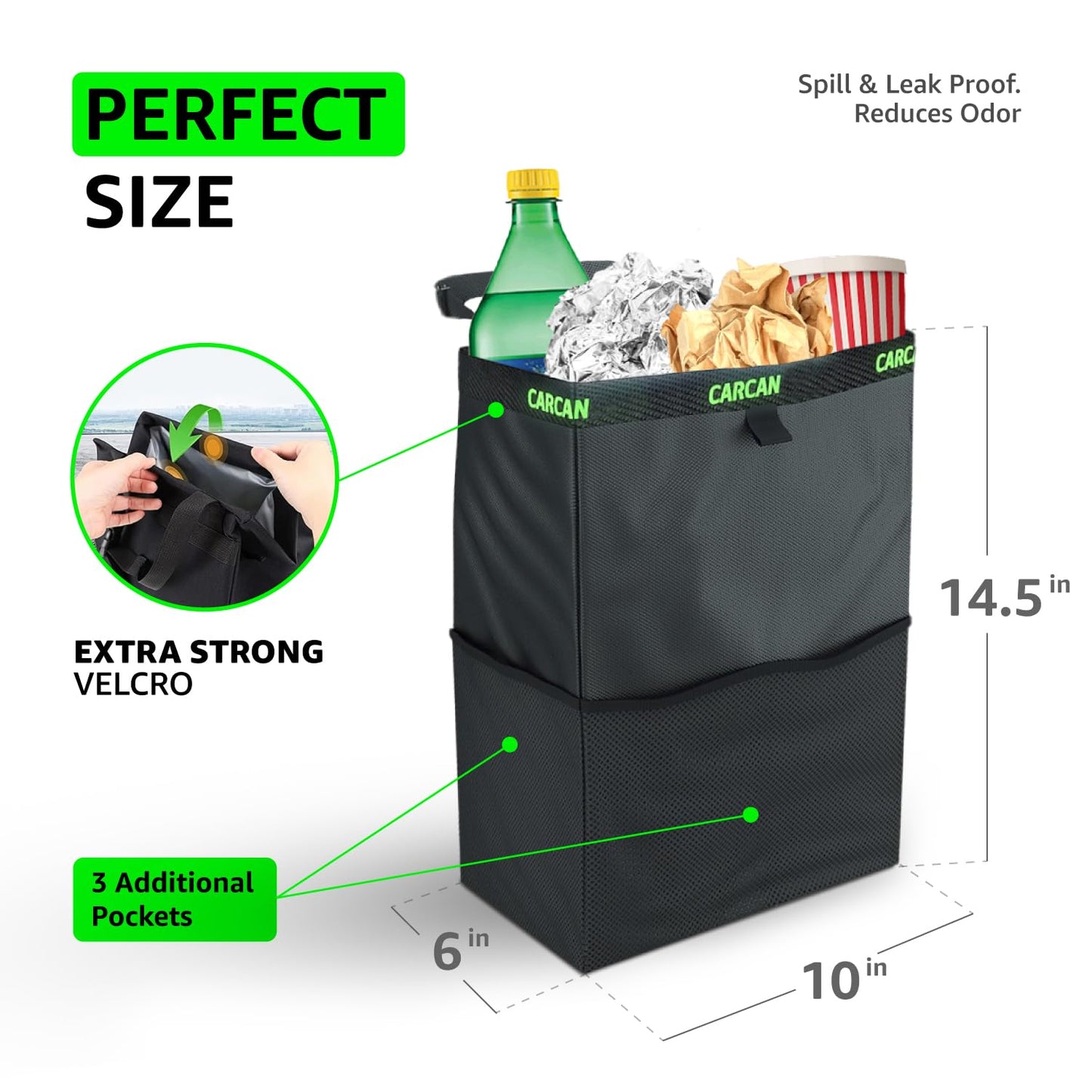 the Original 3 in 1 Hanging Car Trash Can for Back Seat, Cooler & Storage Bag – Metal Framed, Washable & Reusable Car Trash Bin with 3 Pockets (Pack of 1)