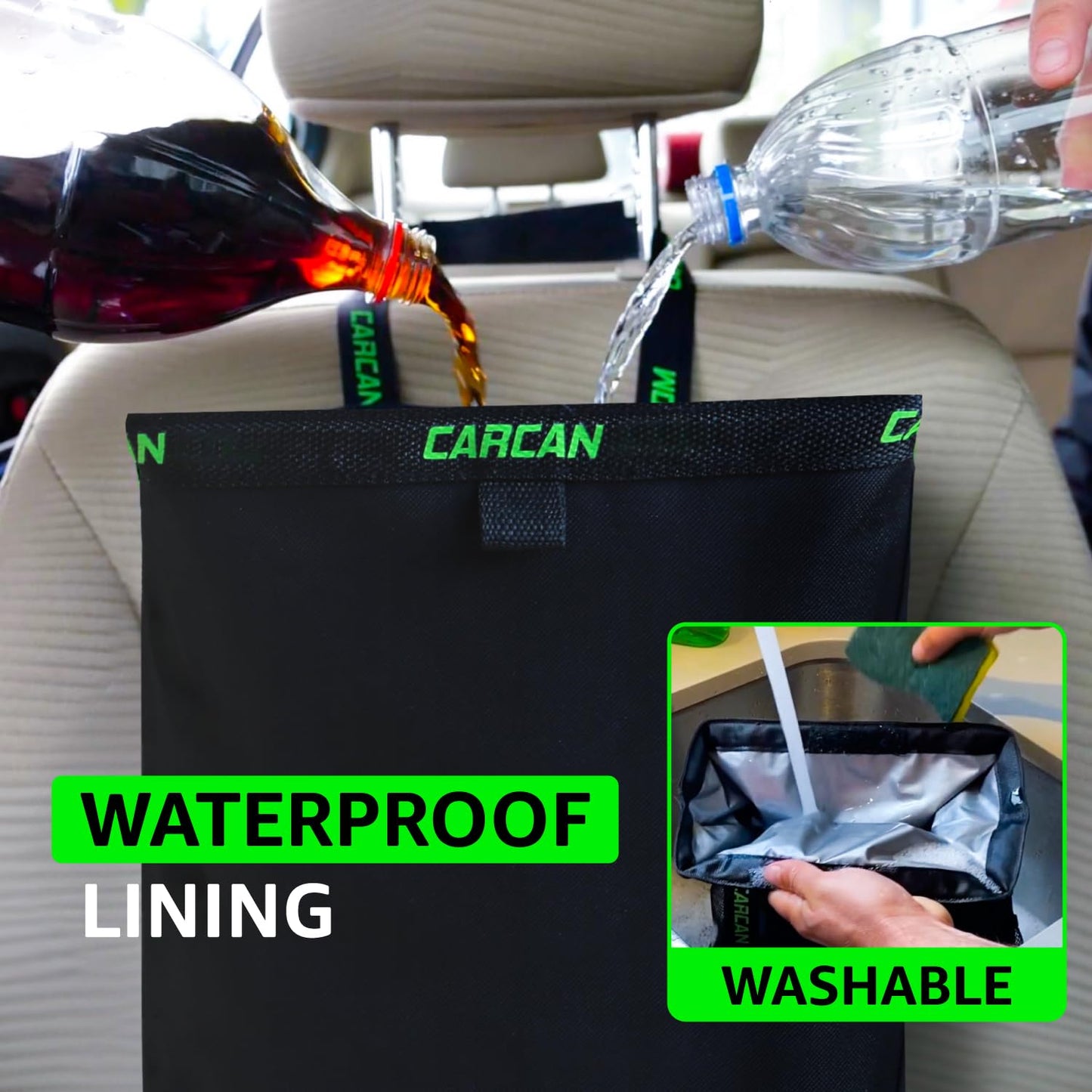 the Original 3 in 1 Hanging Car Trash Can for Back Seat, Cooler & Storage Bag – Metal Framed, Washable & Reusable Car Trash Bin with 3 Pockets (Pack of 1)